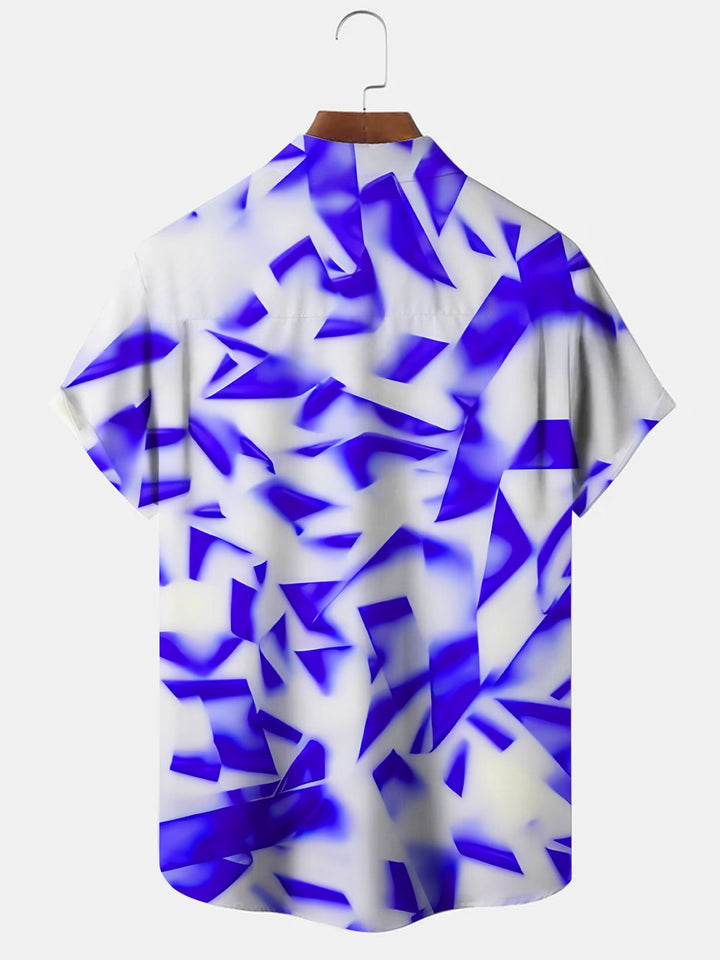 Alohadaddy Geometric Button Pocket Casual Short Sleeve Shirt