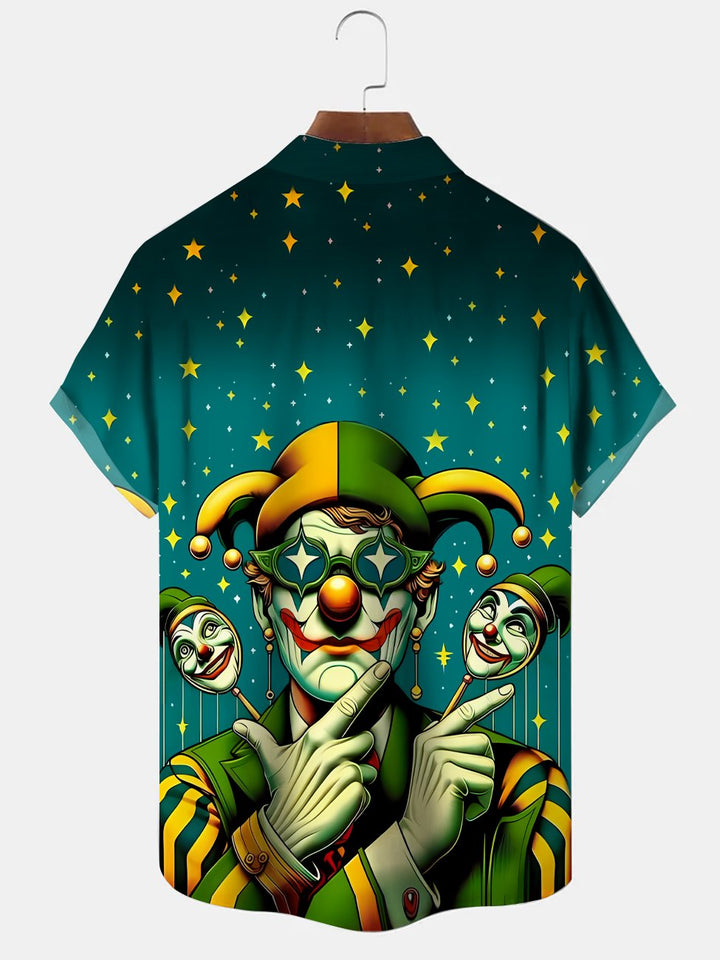 Alohadaddy Clown Carnival Button Pocket Casual Short Sleeve Shirt