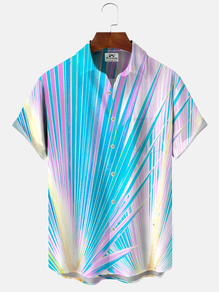 Alohadaddy Gradient Coconut Tree Button Pocket Casual Short Sleeve Shirt