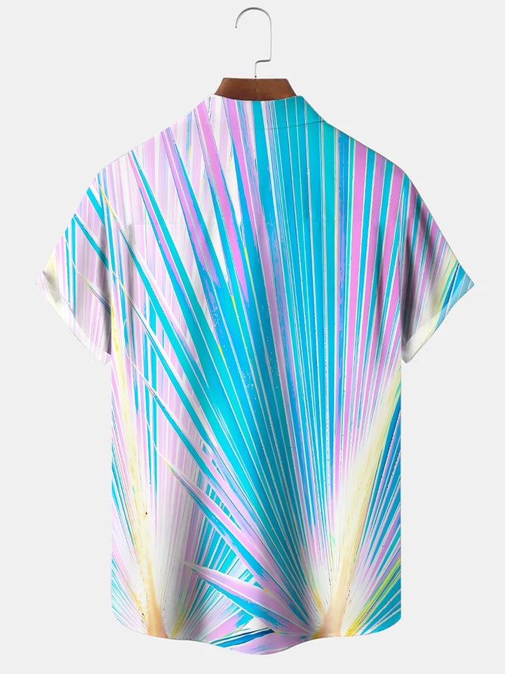 Alohadaddy Gradient Coconut Tree Button Pocket Casual Short Sleeve Shirt