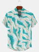 Alohadaddy Geometric Button Pocket Casual Short Sleeve Stand Collar Shirt