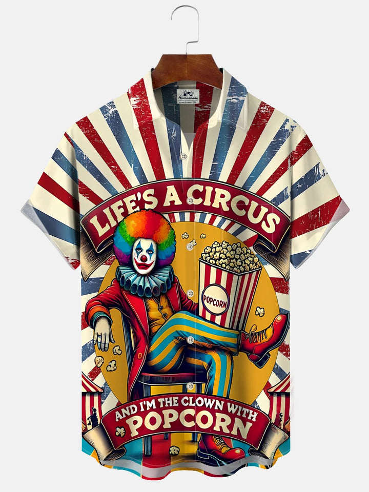 Alohadaddy Clown Popcorn Festival Button Pocket Casual Short Sleeve Shirt