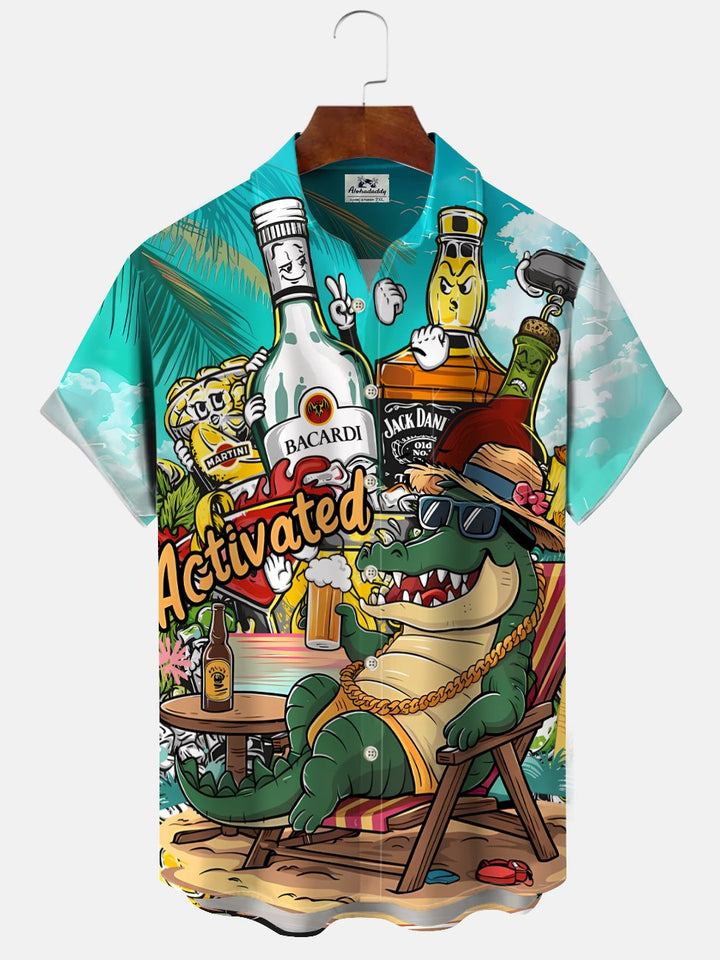 Alohadaddy Alligator Beach Beer Festival Button Pocket Casual Short Sleeve Shirt