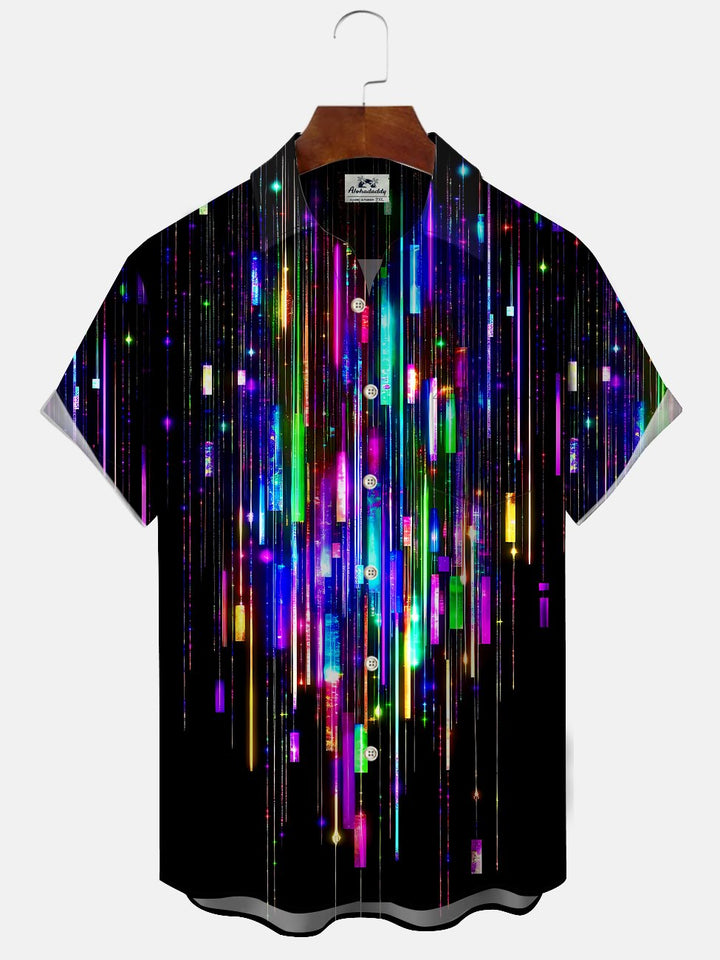 Alohadaddy Geometric Stripes Button Pocket Casual Short Sleeve Shirt