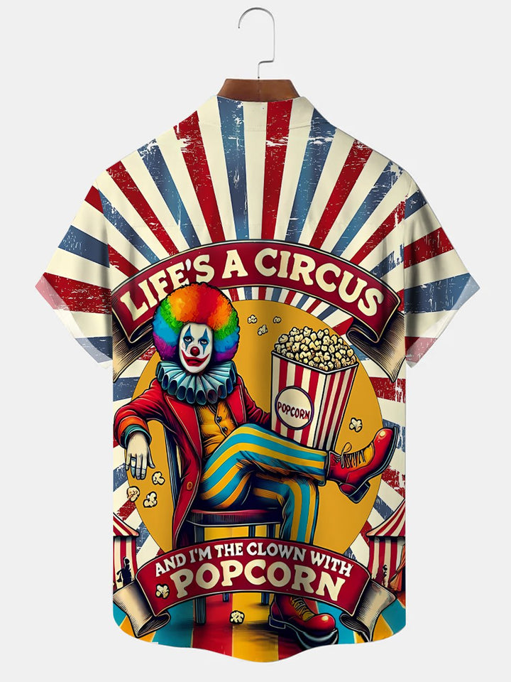 Alohadaddy Clown Popcorn Festival Button Pocket Casual Short Sleeve Shirt