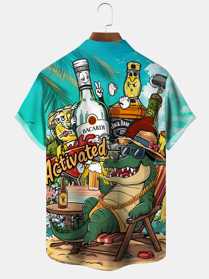 Alohadaddy Alligator Beach Beer Festival Button Pocket Casual Short Sleeve Shirt