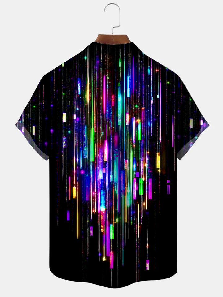 Alohadaddy Geometric Stripes Button Pocket Casual Short Sleeve Shirt
