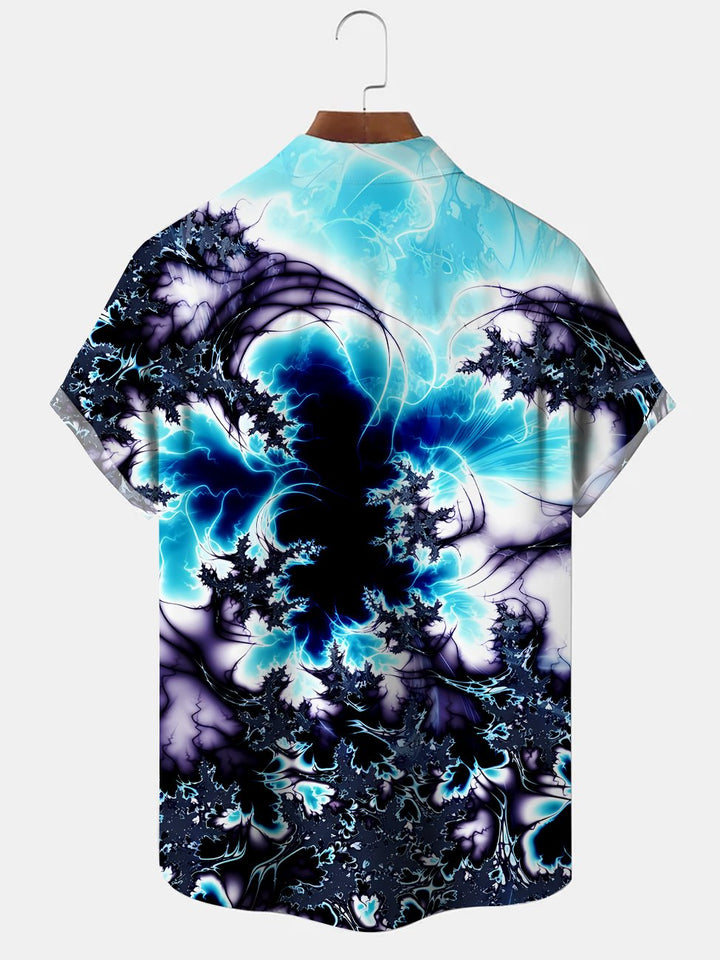 Alohadaddy Geometric Button Pocket Casual Short Sleeve Shirt
