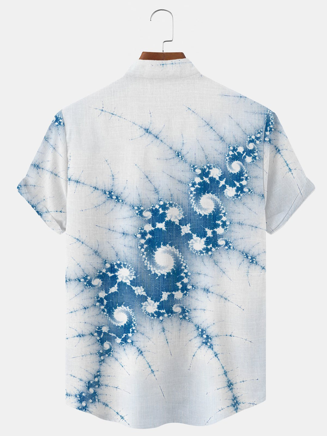 Alohadaddy Geometric Button Pocket Casual Short Sleeve Stand Collar Shirt