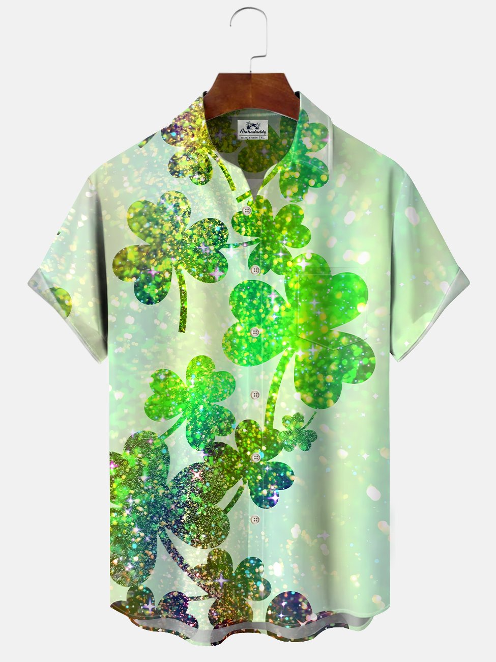 Alohadaddy Plant Four Leaf Clover Button Pocket Casual Short Sleeve Shirt