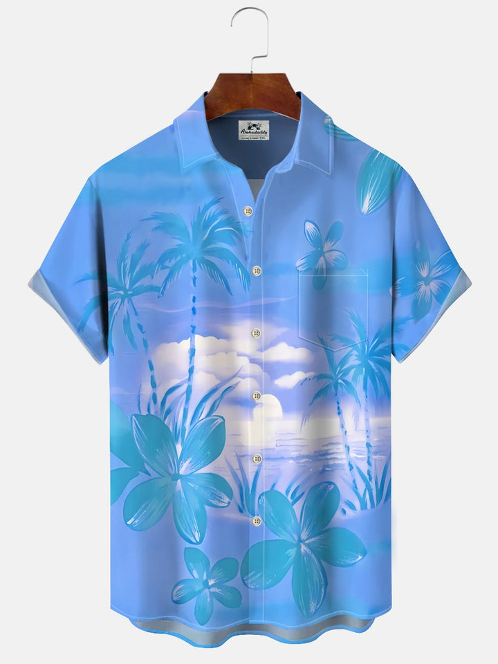 Alohadaddy Plant Leaves Gradient Button Pocket Casual Short Sleeve Shirt