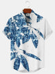 Alohadaddy Plant Leaves Button Pocket Casual Short Sleeve Stand Collar Shirt