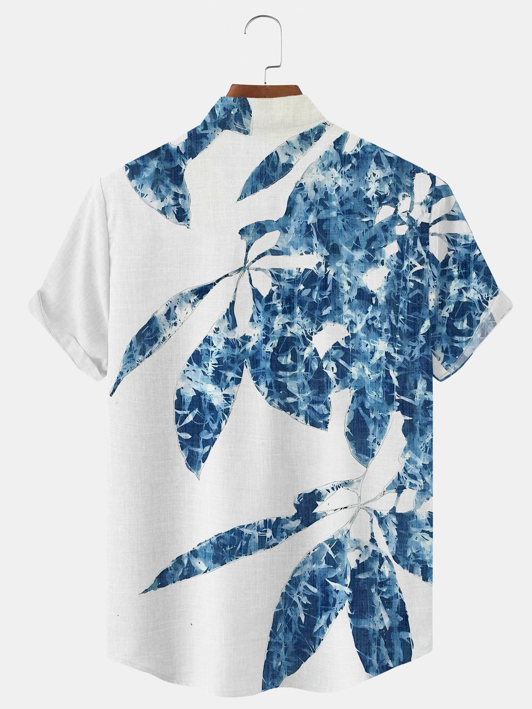 Alohadaddy Plant Leaves Button Pocket Casual Short Sleeve Stand Collar Shirt