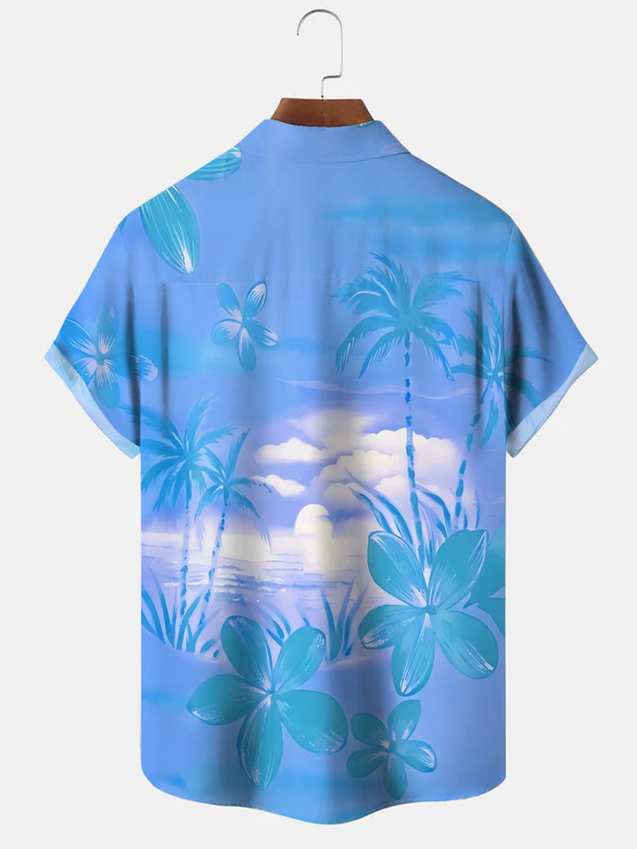 Alohadaddy Plant Leaves Gradient Button Pocket Casual Short Sleeve Shirt