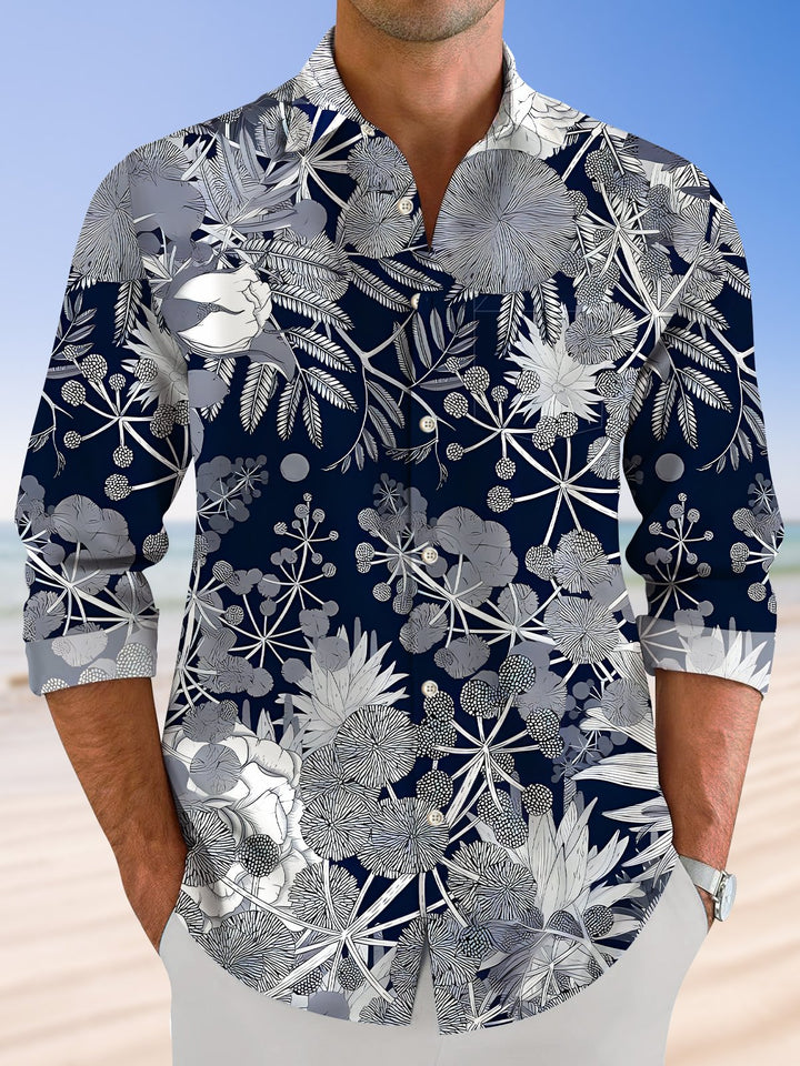 Alohadaddy Plant Flower Button Pocket Casual Long Sleeve Shirt