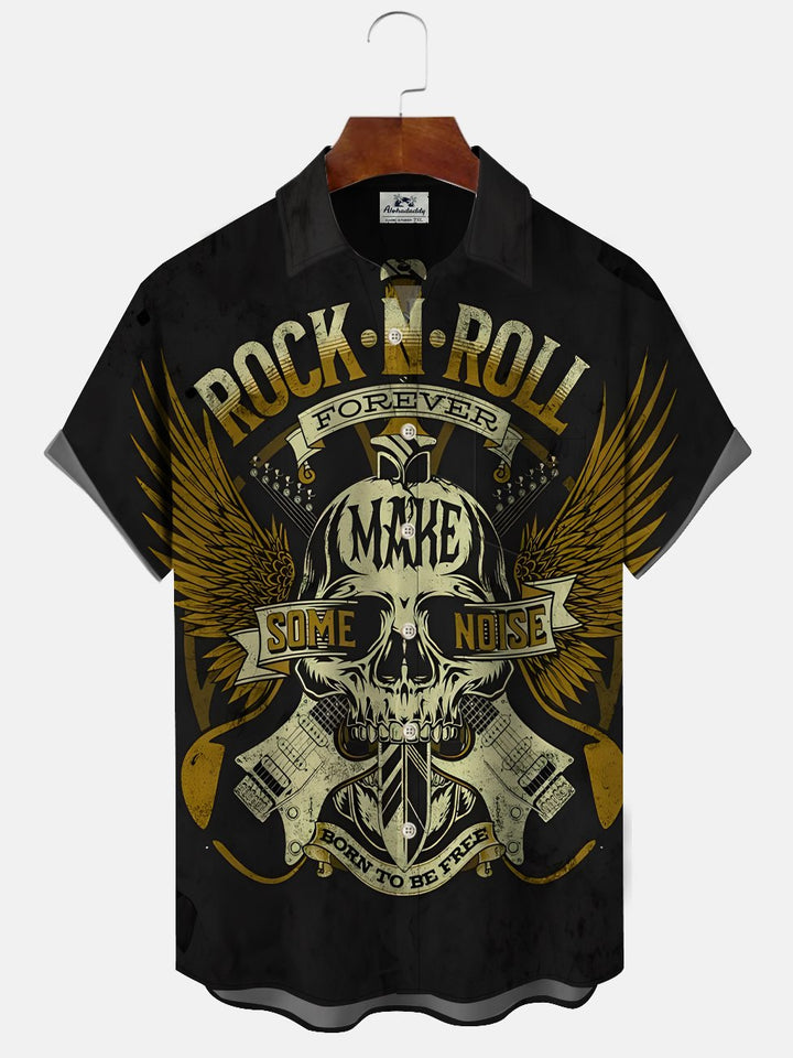 Alohadaddy Music Rock Roll Button Pocket Casual Short Sleeve Shirt