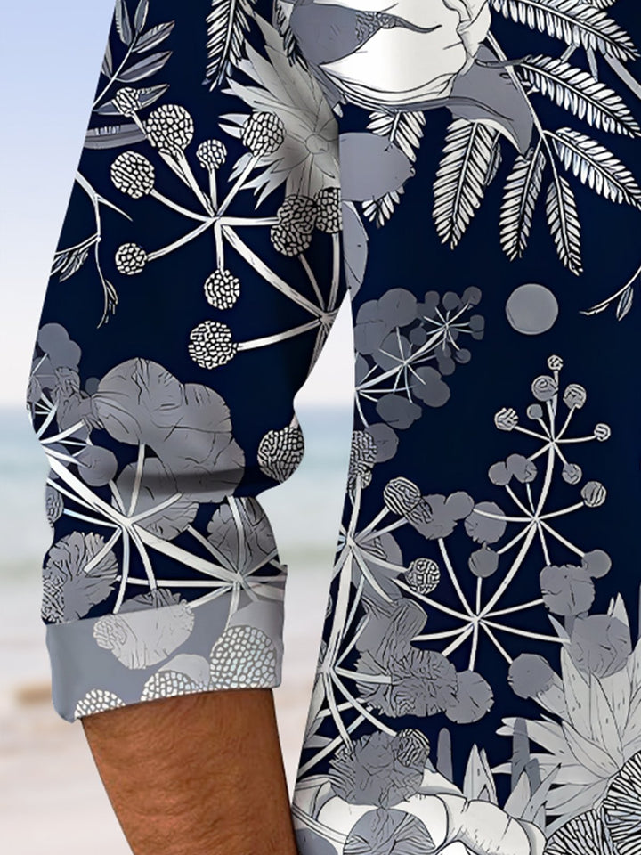 Alohadaddy Plant Flower Button Pocket Casual Long Sleeve Shirt