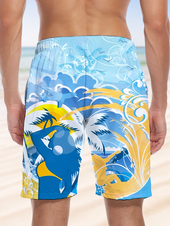Alohadaddy Plants Coconut Trees Vacation Buttons Pockets Casual Shorts
