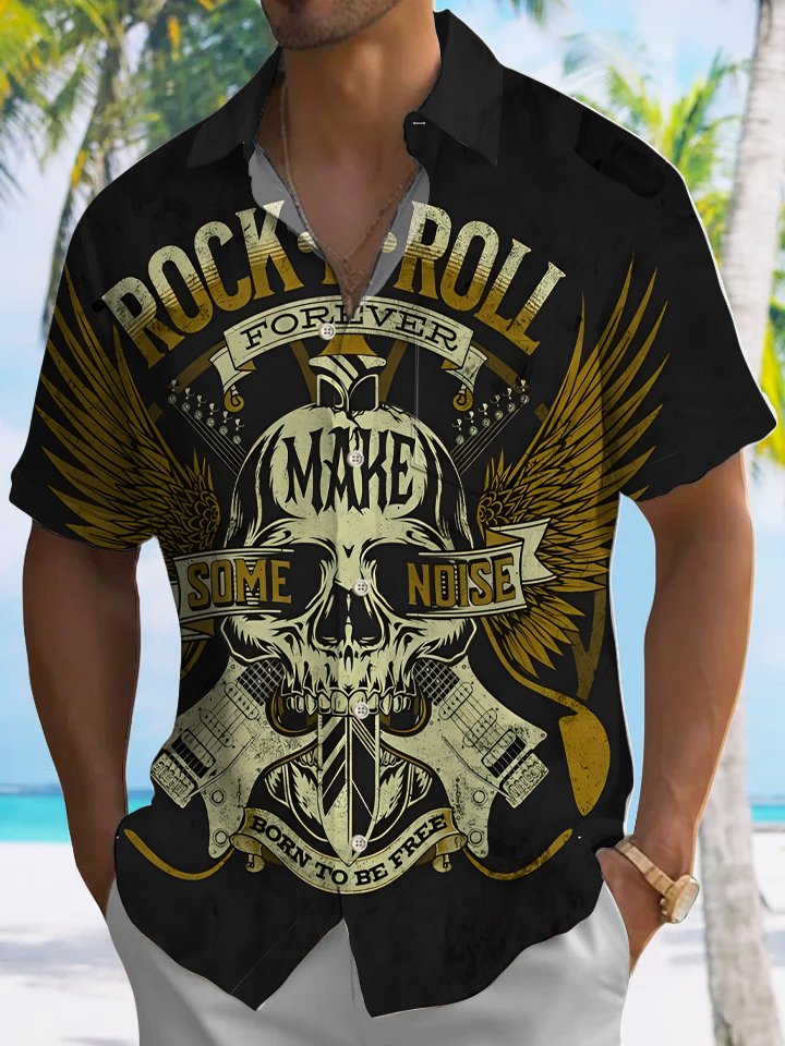 Alohadaddy Music Rock Roll Button Pocket Casual Short Sleeve Shirt