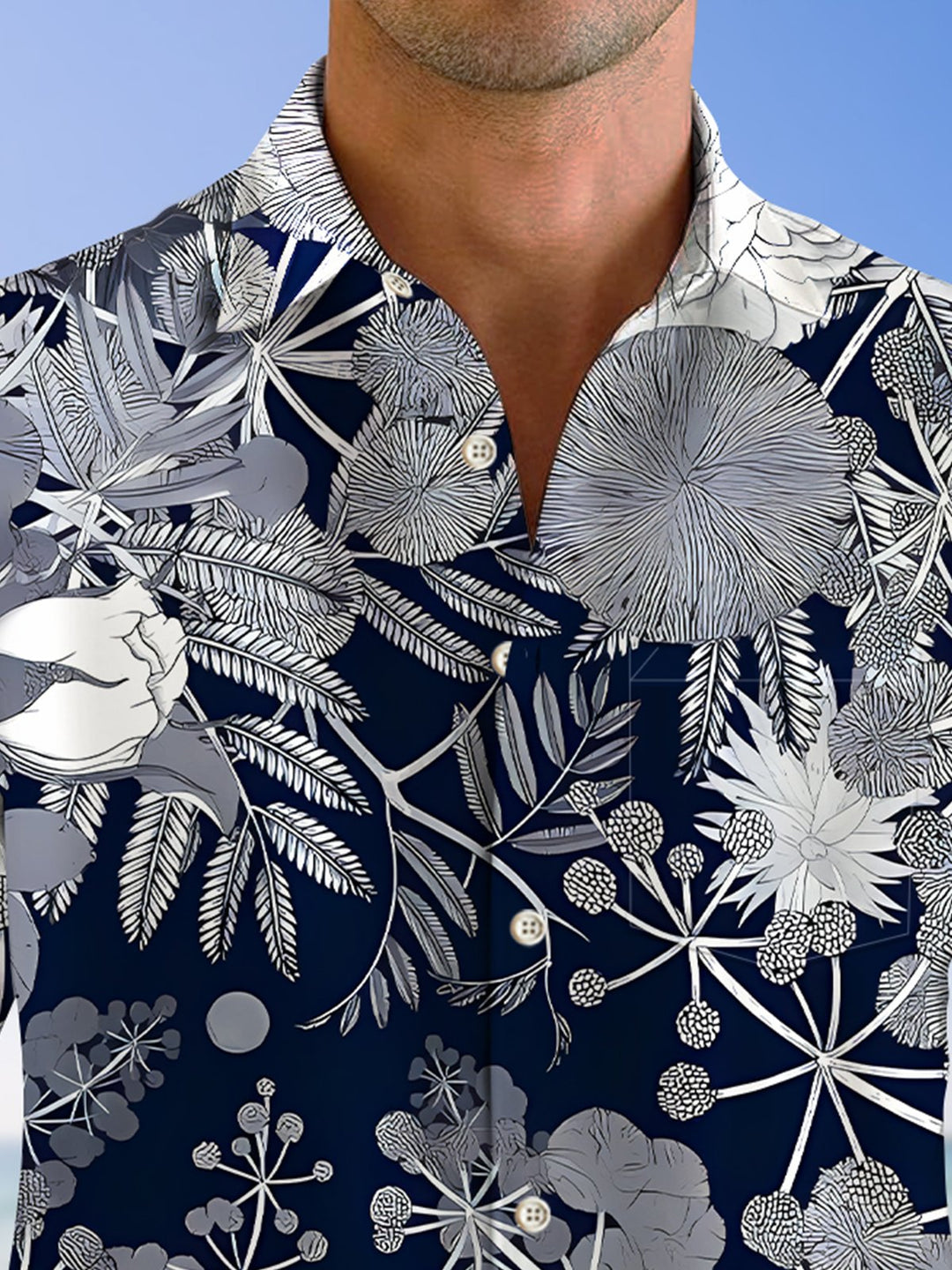 Alohadaddy Plant Flower Button Pocket Casual Long Sleeve Shirt