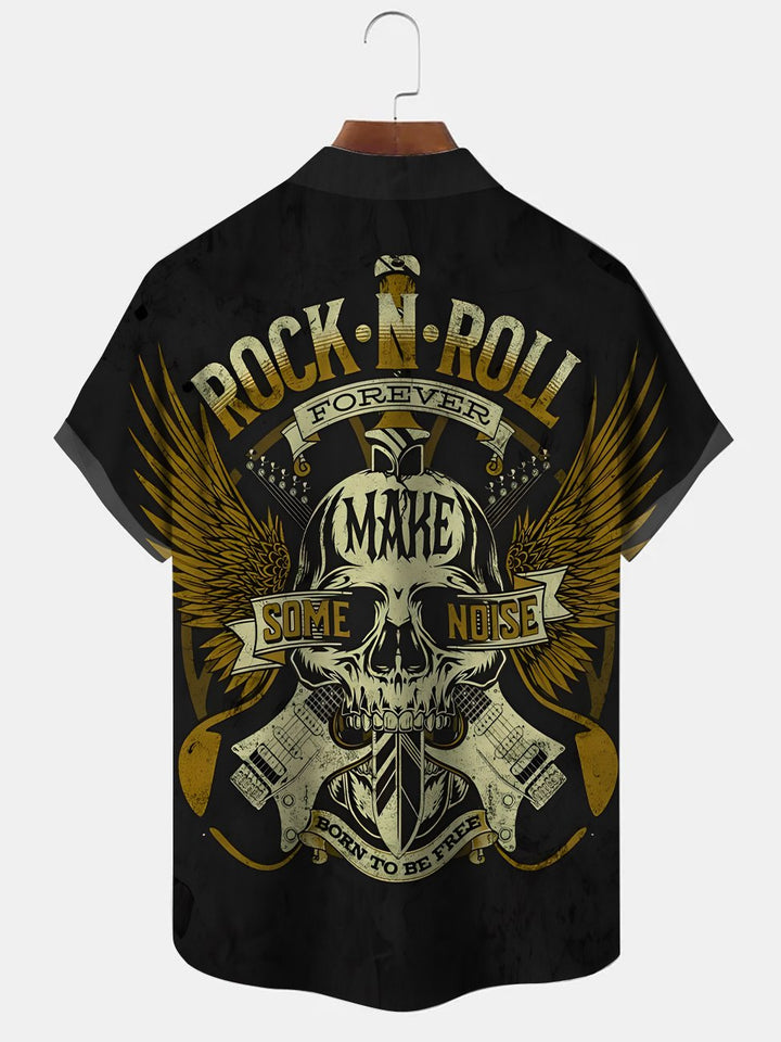 Alohadaddy Music Rock Roll Button Pocket Casual Short Sleeve Shirt