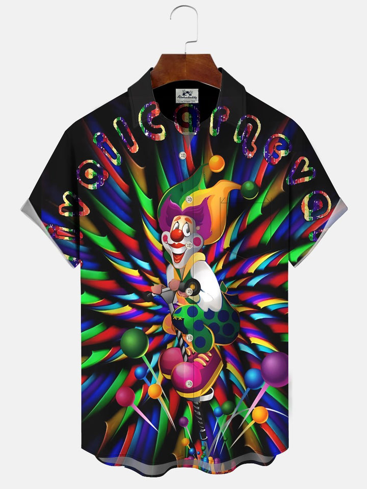 Alohadaddy Carnival Clown Button Pocket Casual Short Sleeve Shirt