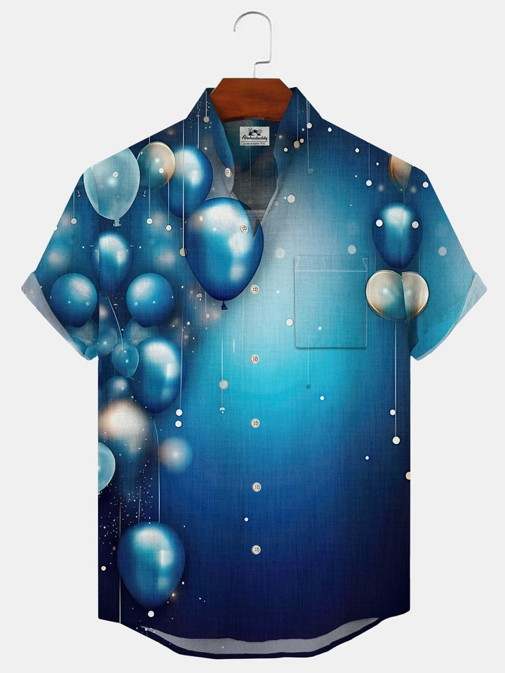 Alohadaddy Gradient Balloon Button Pocket Casual Short Sleeve Stand Collar Shirt