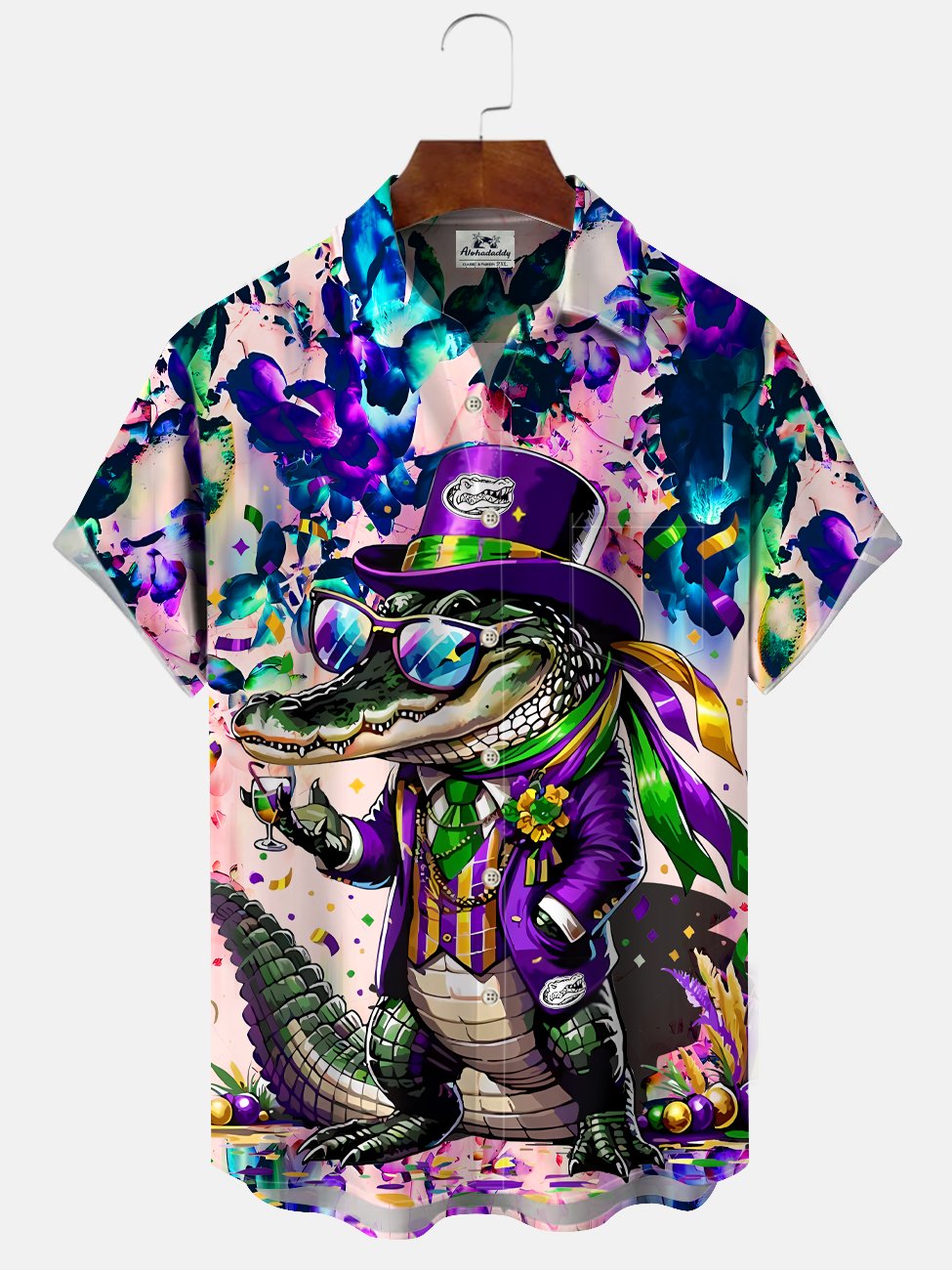 Alohadaddy Carnival Alligator Mask Button Pocket Casual Short Sleeve Shirt