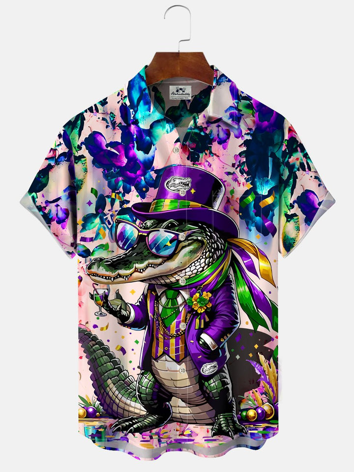 Alohadaddy Carnival Alligator Mask Button Pocket Casual Short Sleeve Shirt