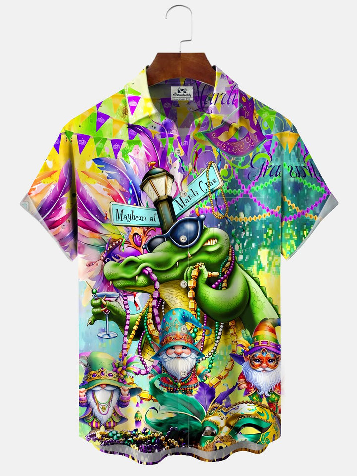 Alohadaddy Carnival Mask Crocodile Button Pocket Casual Short Sleeve Shirt