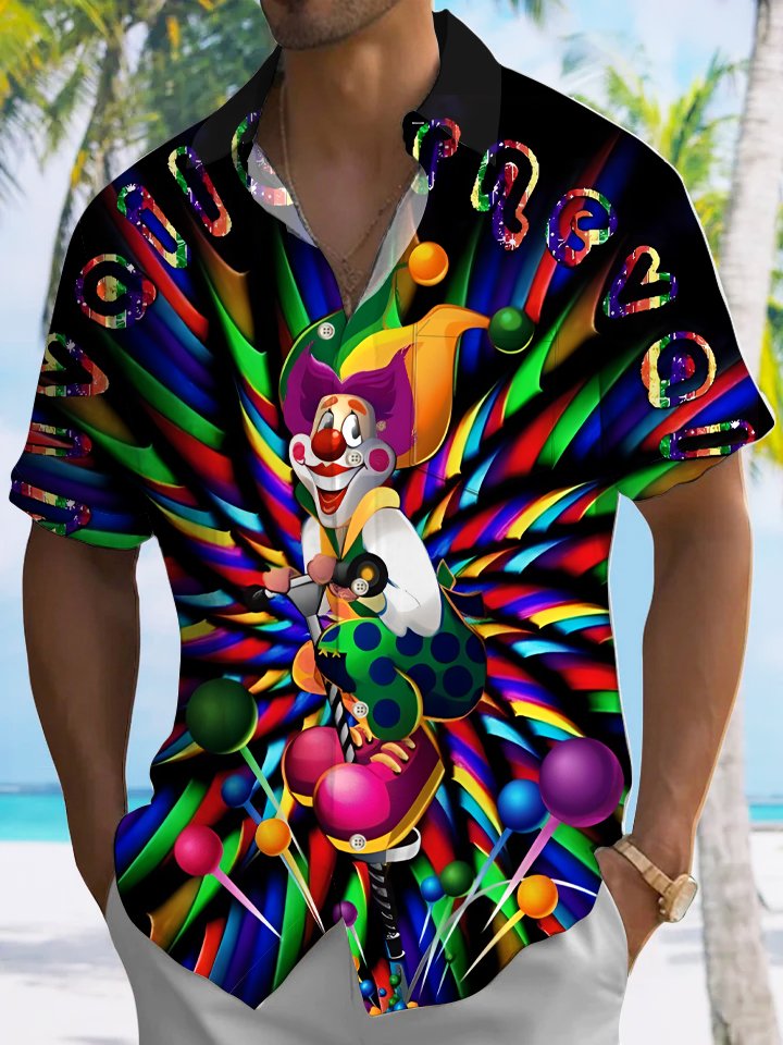 Alohadaddy Carnival Clown Button Pocket Casual Short Sleeve Shirt