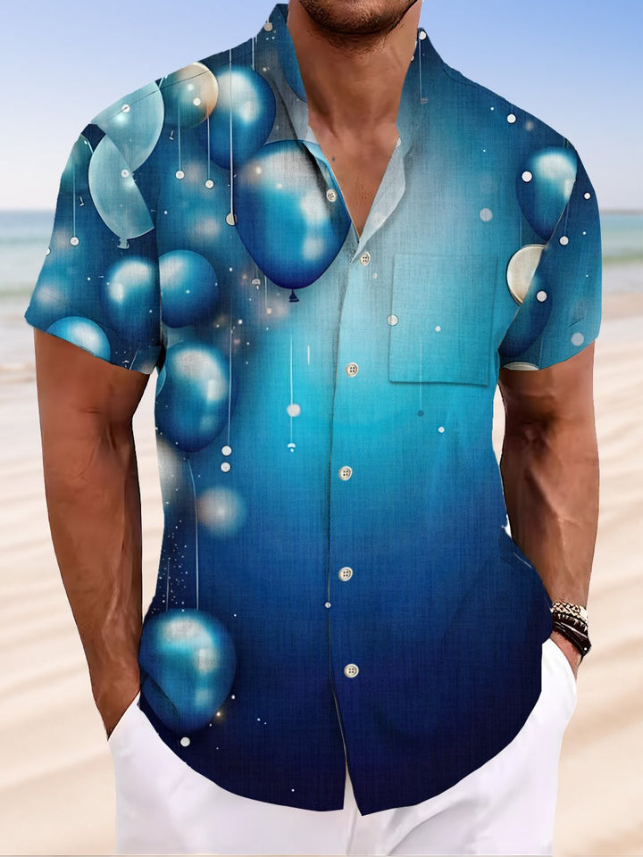Alohadaddy Gradient Balloon Button Pocket Casual Short Sleeve Stand Collar Shirt
