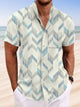 Alohadaddy Geometric Button Pocket Casual Short Sleeve Stand Collar Shirt