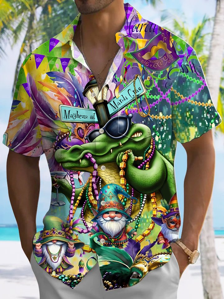 Alohadaddy Carnival Mask Crocodile Button Pocket Casual Short Sleeve Shirt