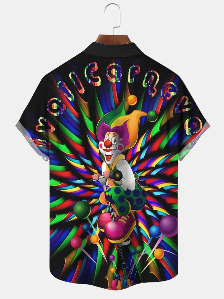 Alohadaddy Carnival Clown Button Pocket Casual Short Sleeve Shirt