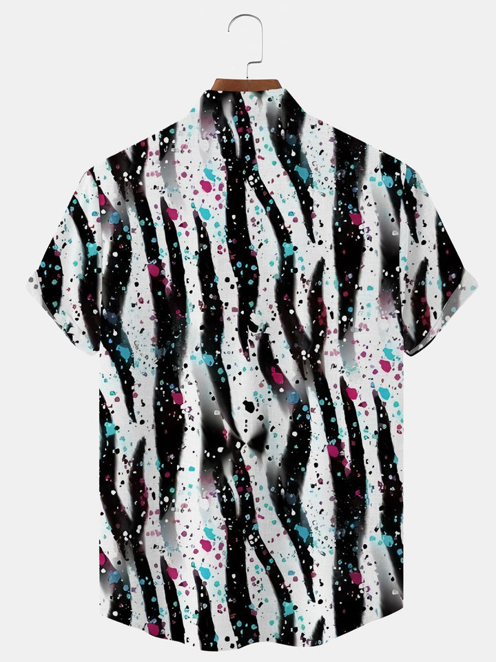 Alohadaddy Geometric Button Pocket Casual Short Sleeve Stand Collar Shirt
