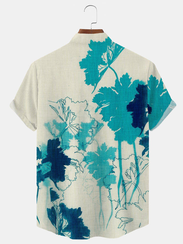 Alohadaddy Botanical Flower Button Pocket Casual Short Sleeve Stand Collar Shirt
