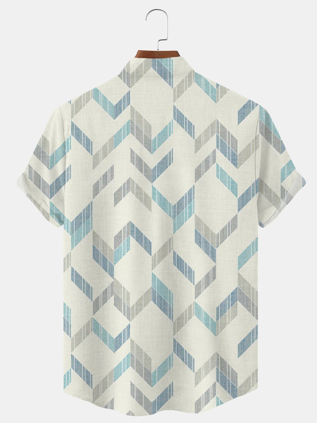 Alohadaddy Geometric Button Pocket Casual Short Sleeve Stand Collar Shirt