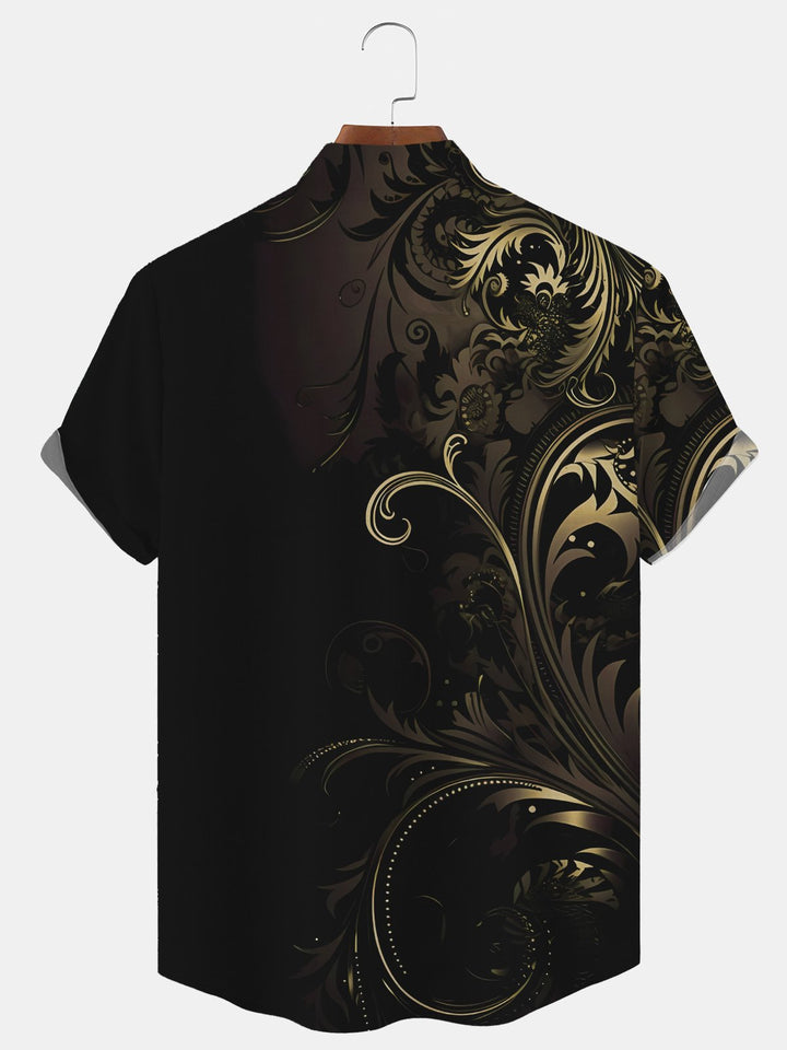 Alohadaddy Plant Asymmetric Button Pocket Casual Short Sleeve Stand Collar Shirt