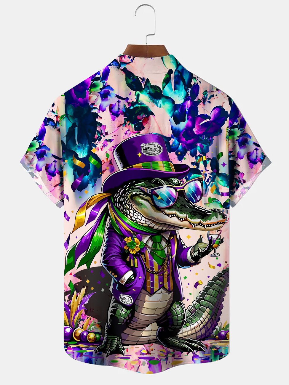 Alohadaddy Carnival Alligator Mask Button Pocket Casual Short Sleeve Shirt