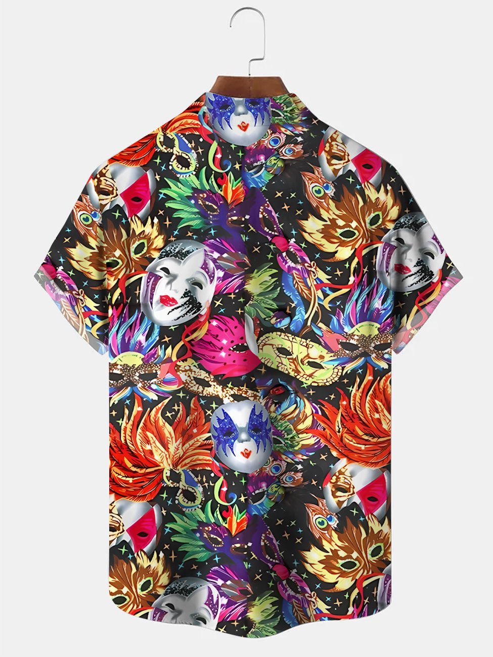 Alohadaddy Carnival Mask Button Pocket Casual Short Sleeve Shirt