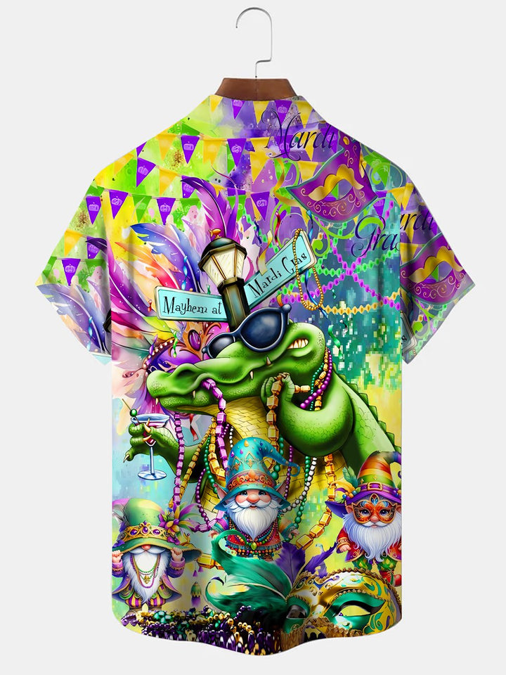Alohadaddy Carnival Mask Crocodile Button Pocket Casual Short Sleeve Shirt