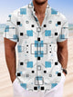 Alohadaddy Geometric Button Pocket Casual Short Sleeve Stand Collar Shirt