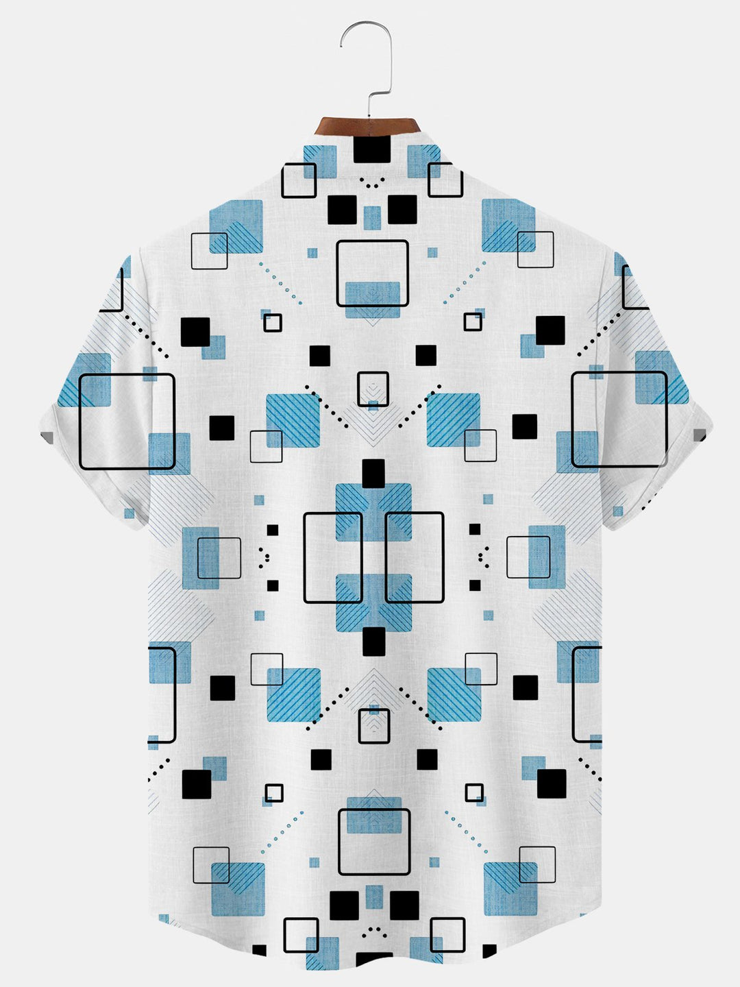 Alohadaddy Geometric Button Pocket Casual Short Sleeve Stand Collar Shirt