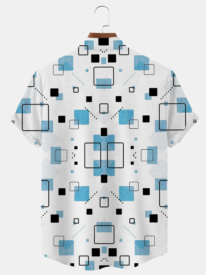 Alohadaddy Geometric Button Pocket Casual Short Sleeve Stand Collar Shirt
