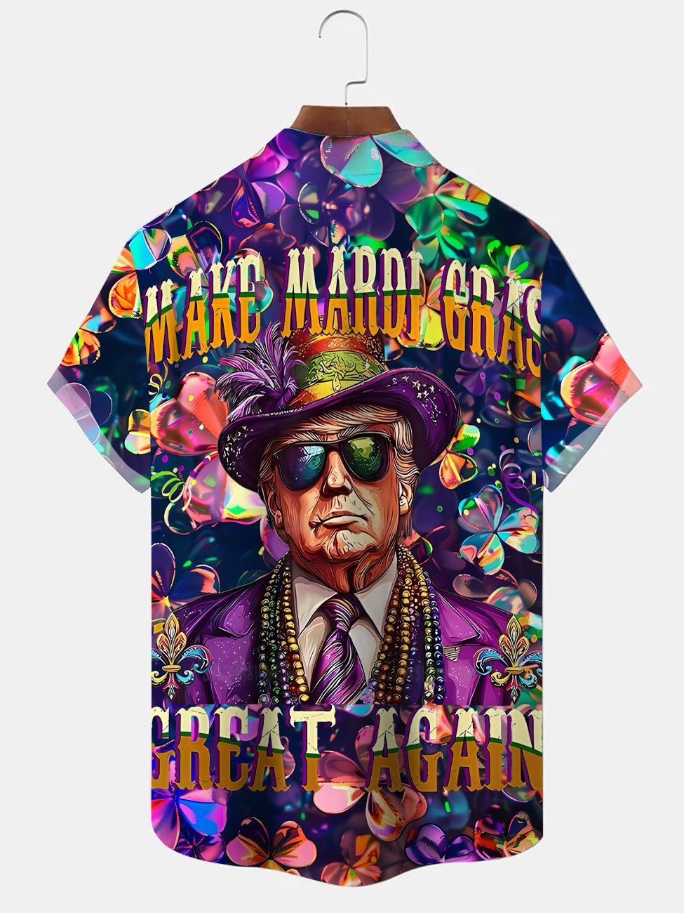 Alohadaddy Mardi Gras Trump Button Pocket Casual Short Sleeve Shirt