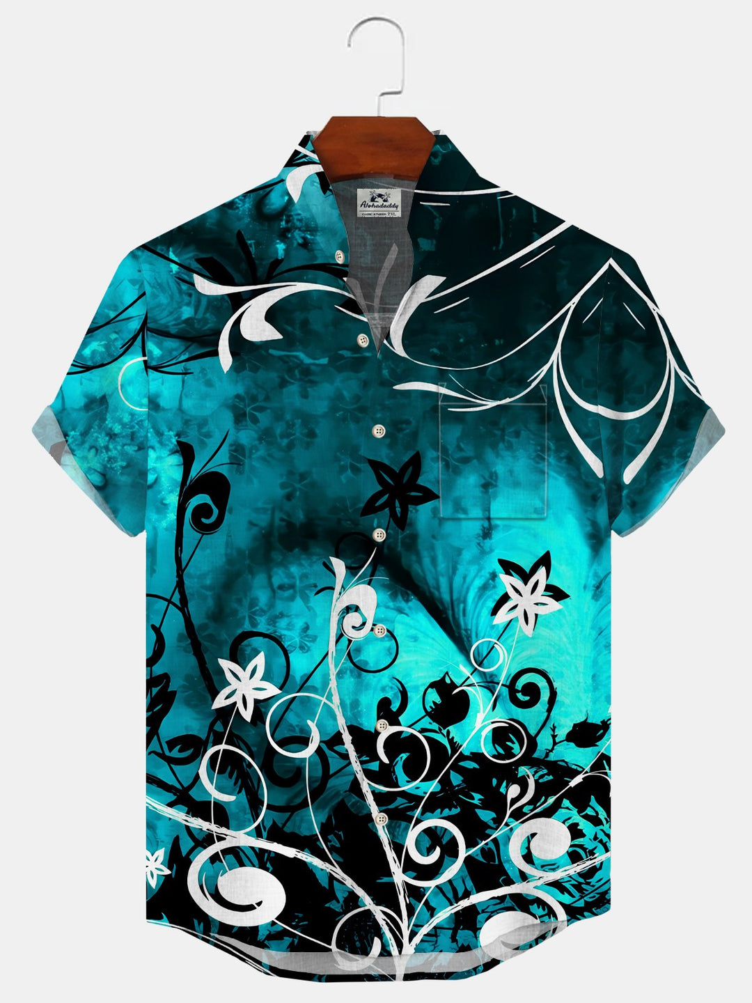 Alohadaddy Plant Flower Button Pocket Casual Short Sleeve Stand Collar Shirt