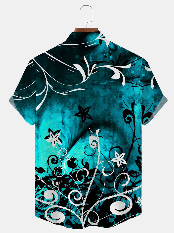 Alohadaddy Plant Flower Button Pocket Casual Short Sleeve Stand Collar Shirt