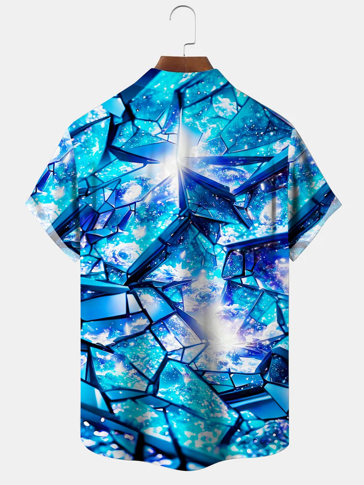 Alohadaddy Geometric Button Pocket Casual Short Sleeve Shirt