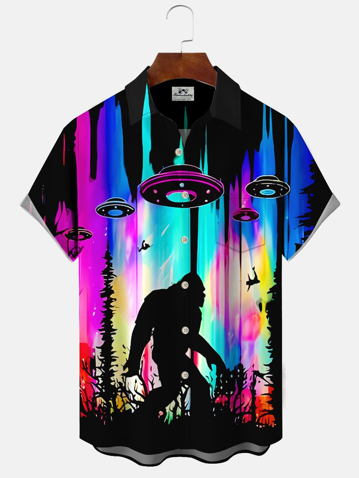 Alohadaddy Festival Gradient Diamond Button Pocket Casual Short Sleeve Shirt